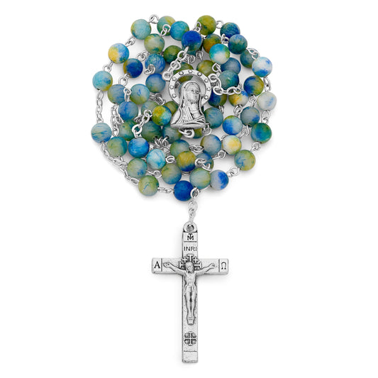 Rosary with Blue and Green Calcite Beads
