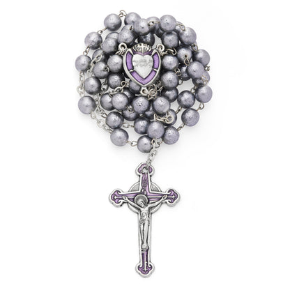 Sacred Heart of Jesus Rosary with Gray Pearl Glass Beads