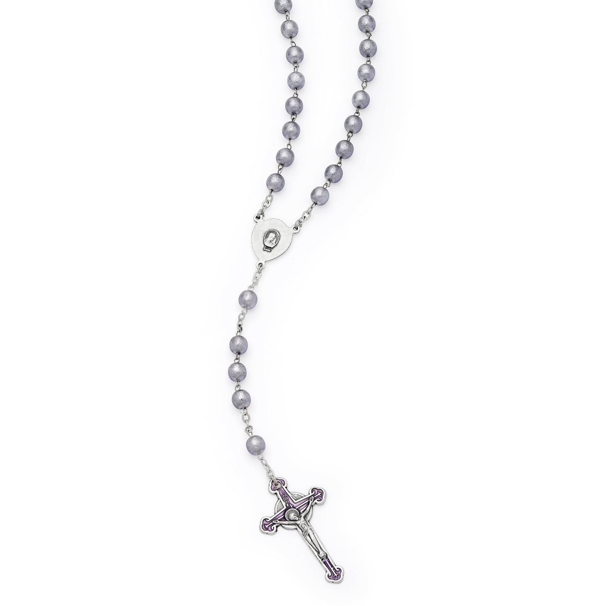 Sacred Heart of Jesus Rosary with Gray Pearl Glass Beads