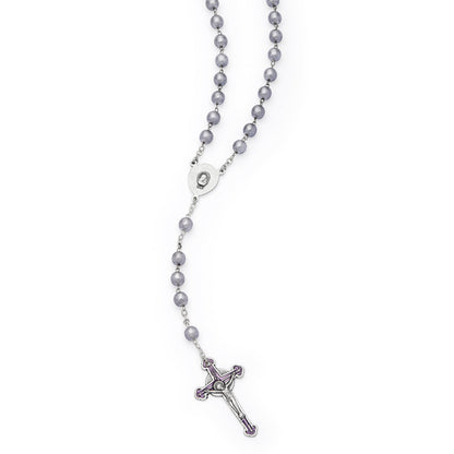 Sacred Heart of Jesus Rosary with Gray Pearl Glass Beads