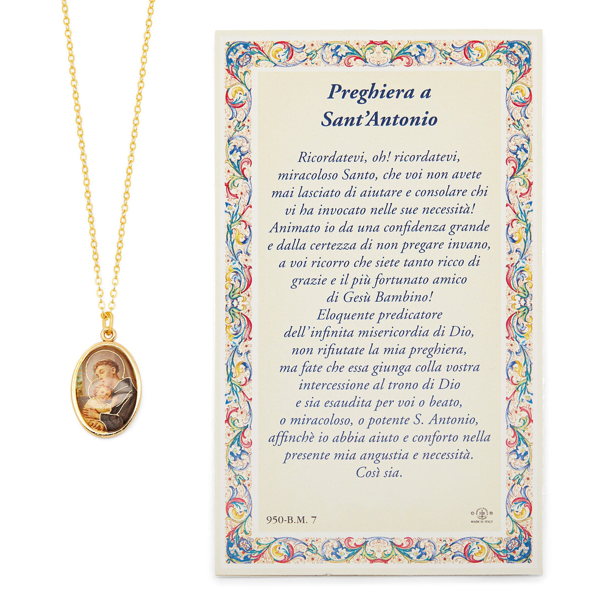 Saint Anthony  Holy Card and Medal with the Chain