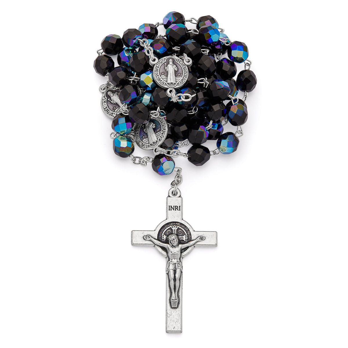 Saint Benedict Black Crystal Rosary