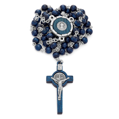 Saint Benedict Blue Wooden Rosary