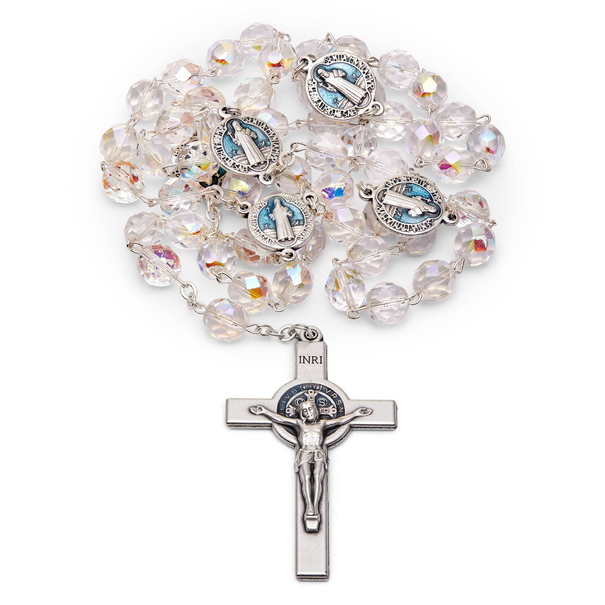 Saint Benedict Faceted Crystal Five Decades Beads Traditional Rosary