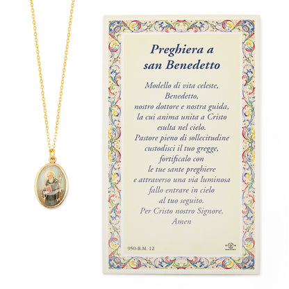 Saint Benedict Holy Card with Medal and Chain