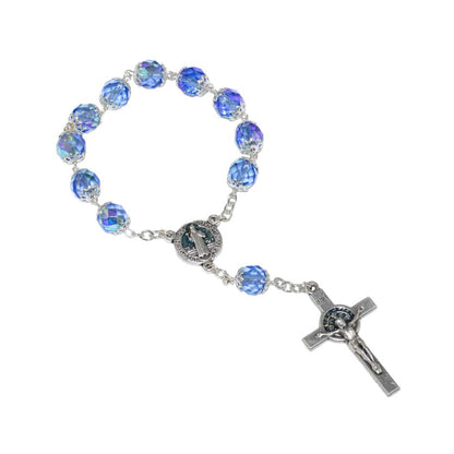Metal St. Benedict Decade Rosary With Sapphire Tangled Beads