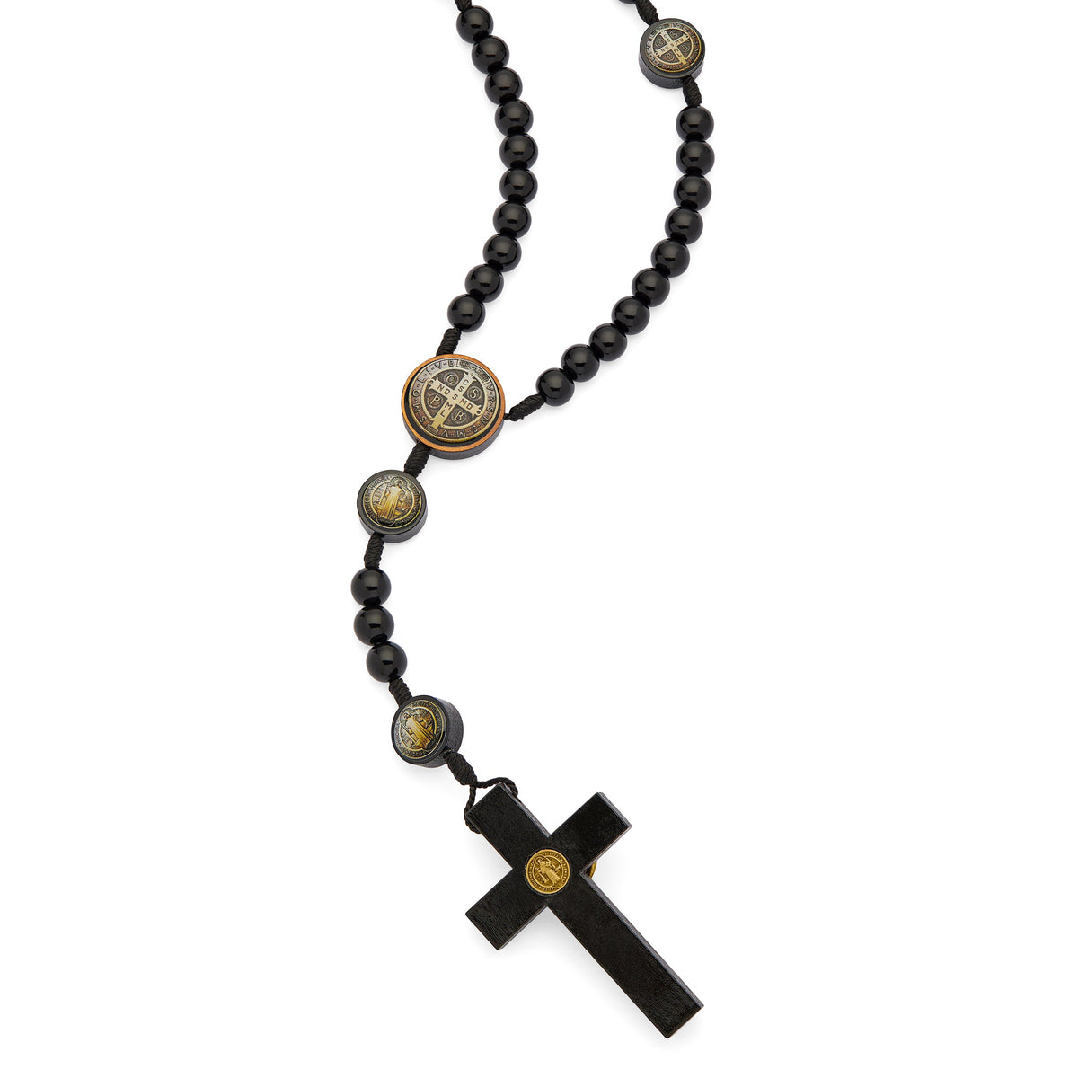 Saint Benedict Rosary in Black Wood with Bronze-Tone Metal Details