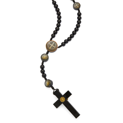 Saint Benedict Rosary in Black Wood with Bronze-Tone Metal Details