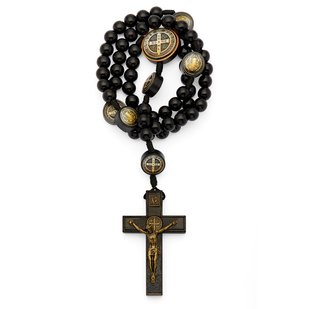 Saint Benedict Rosary in Black Wood with Bronze-Tone Metal Details