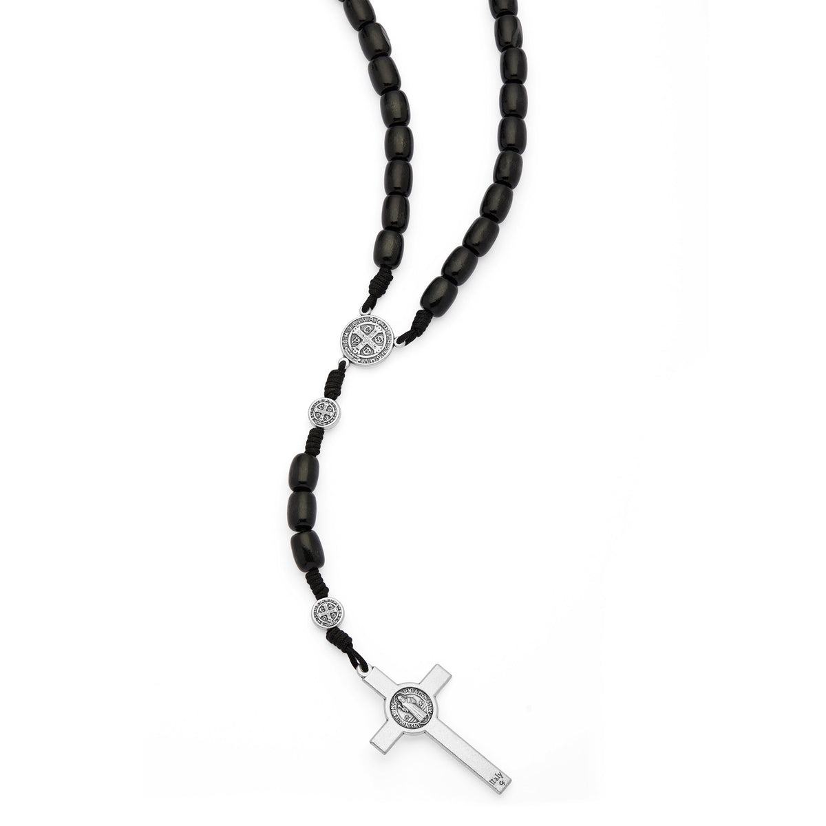 Saint Benedict Rosary in Black Wood with Metal Crucifix