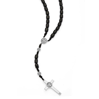 Saint Benedict Rosary in Black Wood with Metal Crucifix
