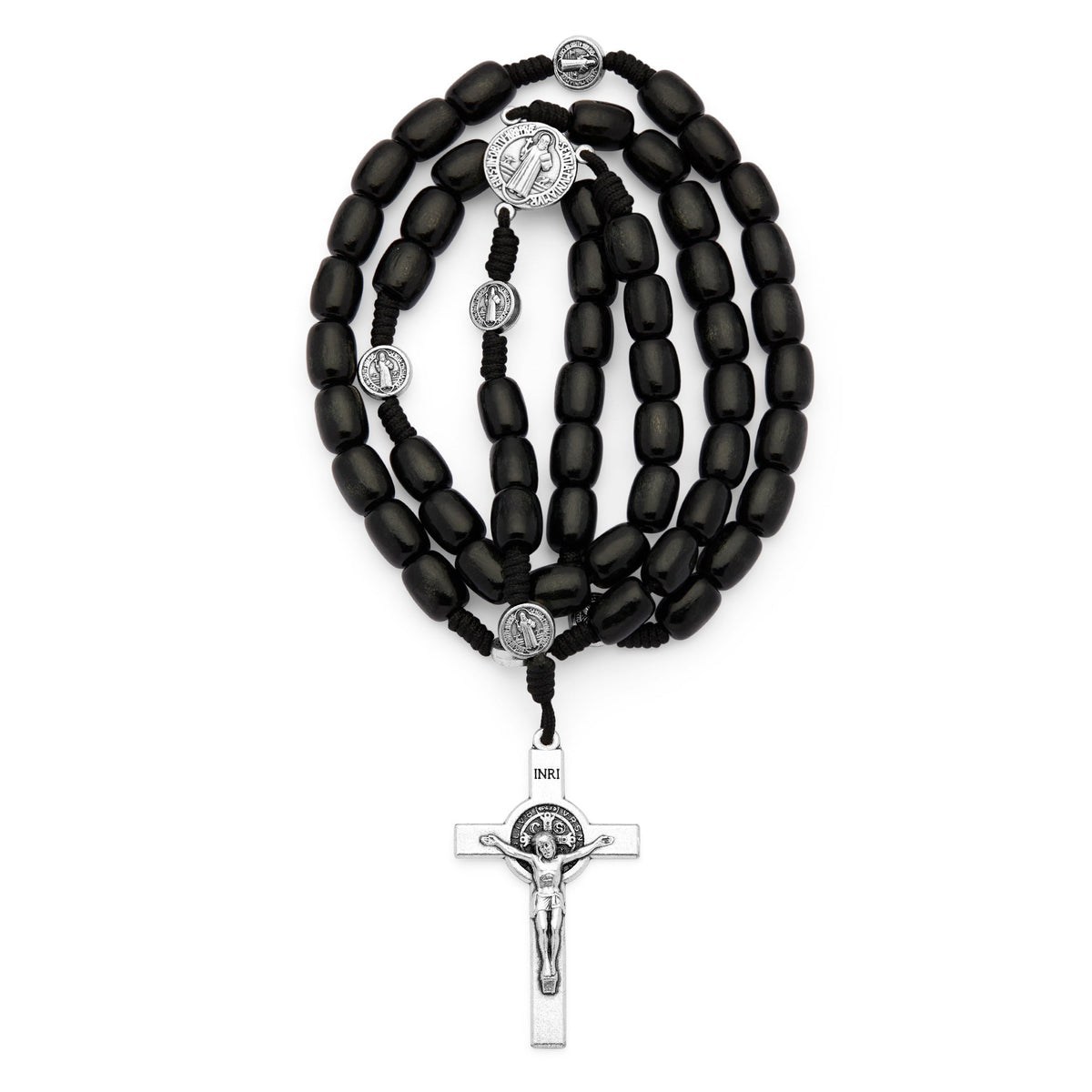Saint Benedict Rosary in Black Wood with Metal Crucifix