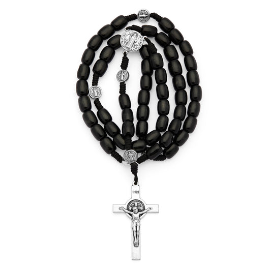 Saint Benedict Rosary in Black Wood with Metal Crucifix