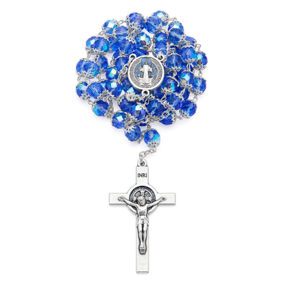 Saint Benedict Rosary in Blue Crystal