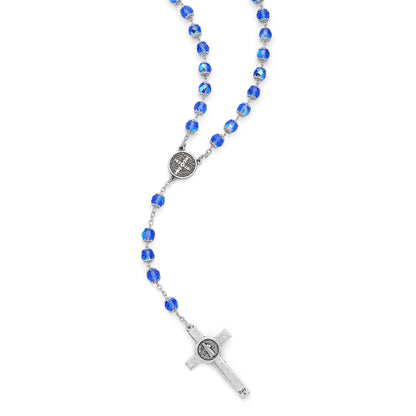 Saint Benedict Rosary in Blue Crystal