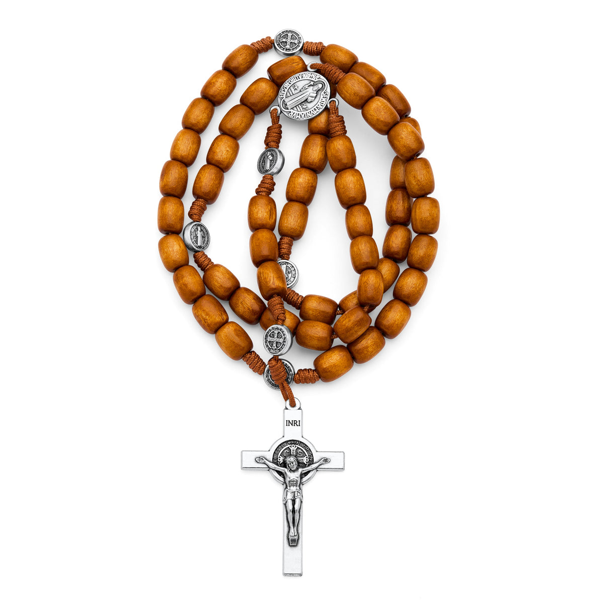 Saint Benedict Rosary in Brown Wood with Metal Crucifix