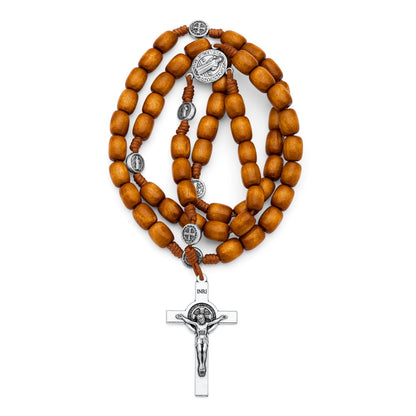 Saint Benedict Rosary in Brown Wood with Metal Crucifix