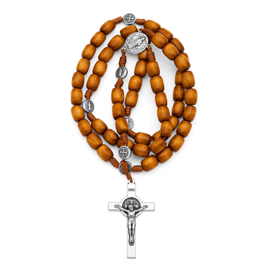 Saint Benedict Rosary in Brown Wood with Metal Crucifix
