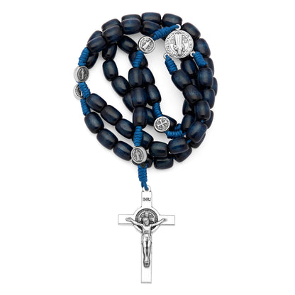 Saint Benedict Rosary in Dark Blue Wood with Metal Crucifix
