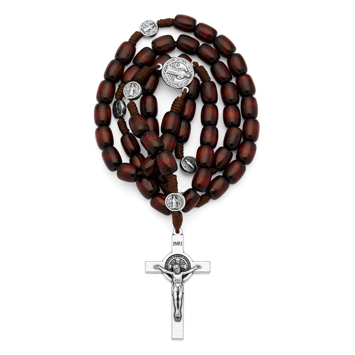 Saint Benedict Rosary in Dark Brown Wood with Metal Crucifix