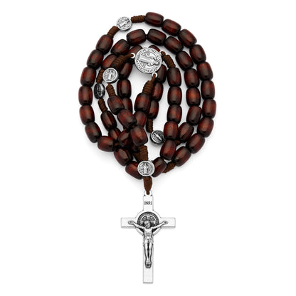 Saint Benedict Rosary in Dark Brown Wood with Metal Crucifix