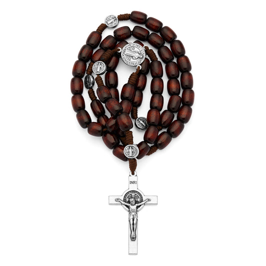 Saint Benedict Rosary in Dark Brown Wood with Metal Crucifix