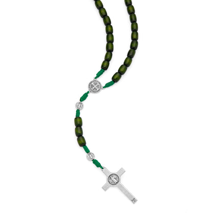 Saint Benedict Rosary in Dark Green Wood with Metal Crucifix