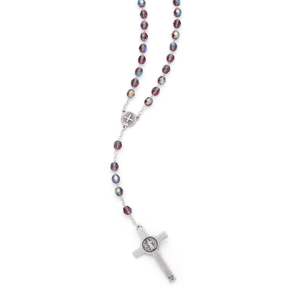 Saint Benedict Rosary in Purple Glass