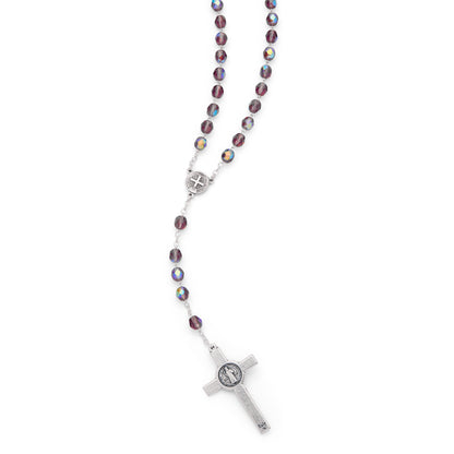 Saint Benedict Rosary in Purple Glass