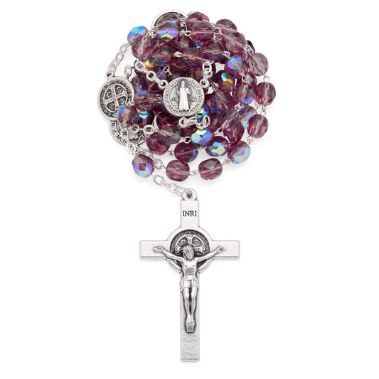 Saint Benedict Rosary in Purple Glass