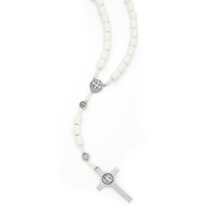 Saint Benedict Rosary in White Wood with Metal Crucifix
