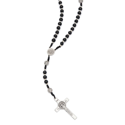 Saint Benedict Rosary with Black Wood Beads and Metal Crucifix