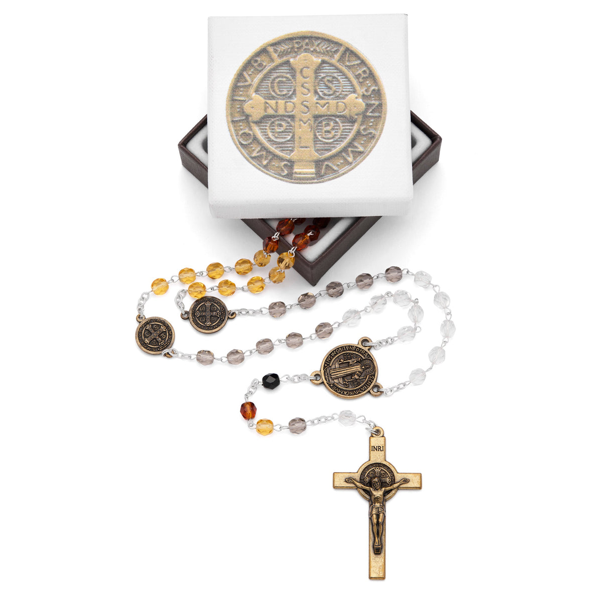 Saint Benedict Rosary with Brown-Toned Crystal Beads