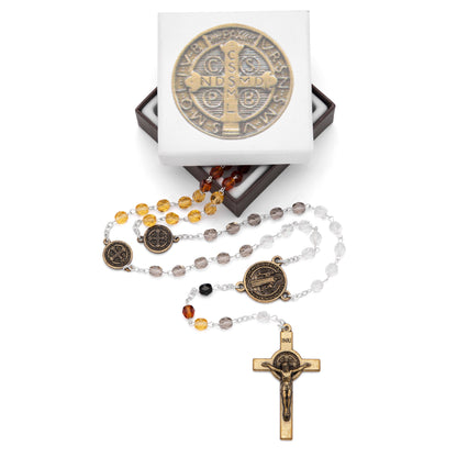 Saint Benedict Rosary with Brown-Toned Crystal Beads