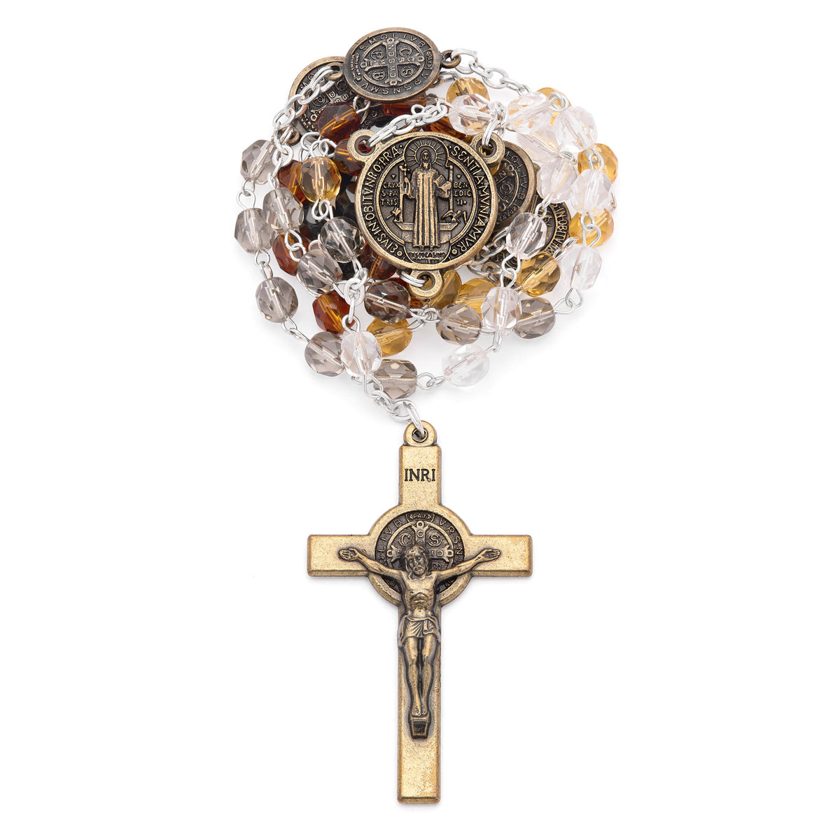 Saint Benedict Rosary with Brown-Toned Crystal Beads