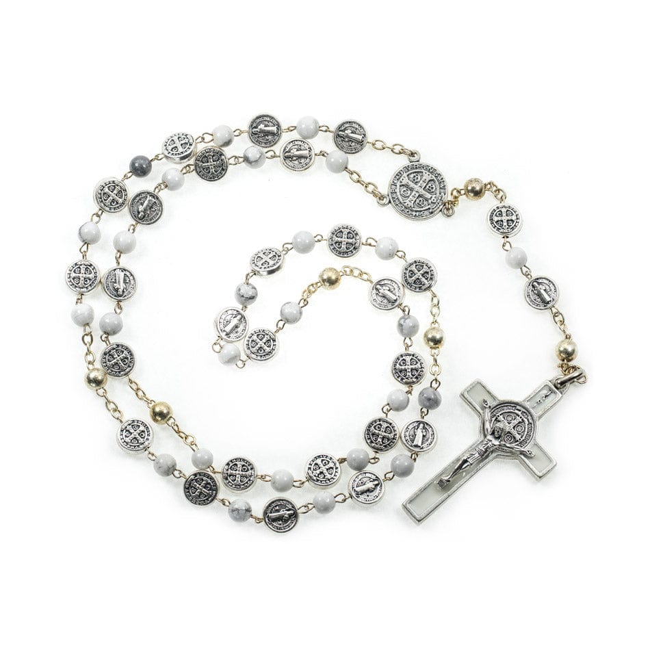 Saint Benedict Veined Howlite Rosary