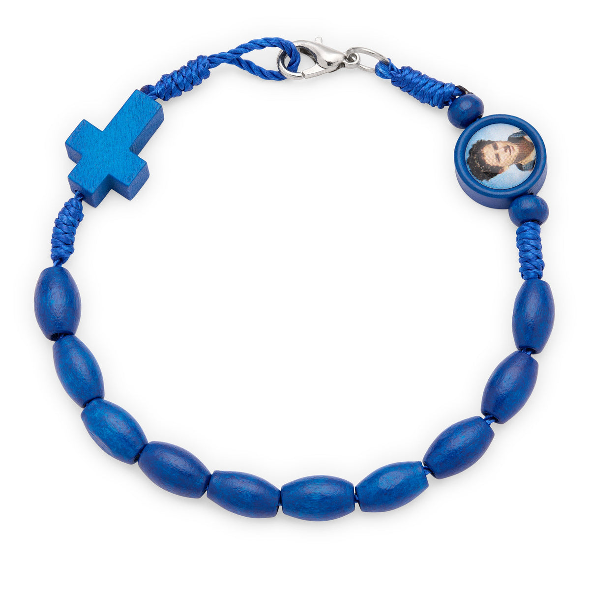 Saint Carlo Acutis Bracelet with Blue Oval Beads