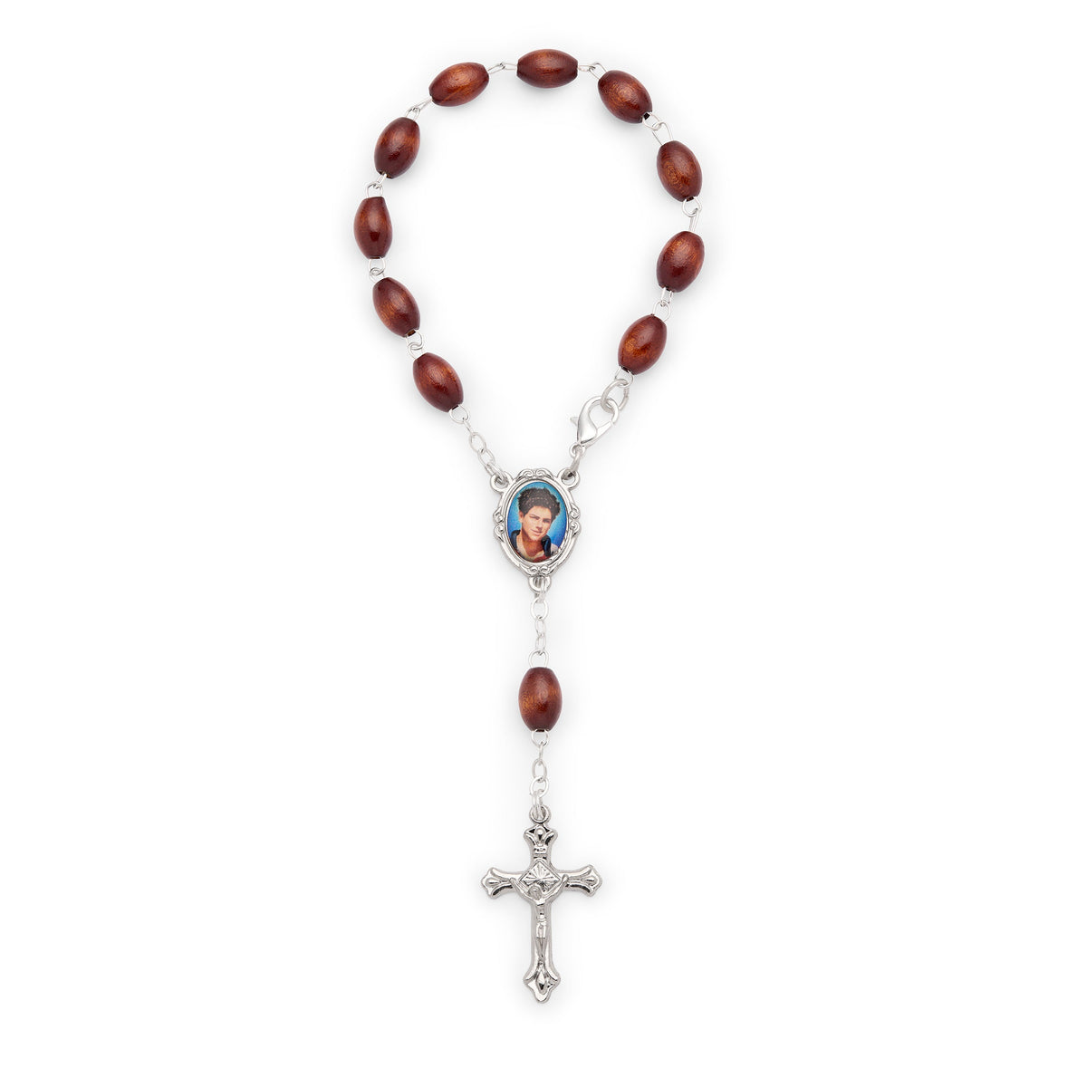 Saint Carlo Acutis One-Decade Rosary with Dark Wooden Oval Beads