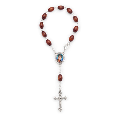 Saint Carlo Acutis One-Decade Rosary with Dark Wooden Oval Beads