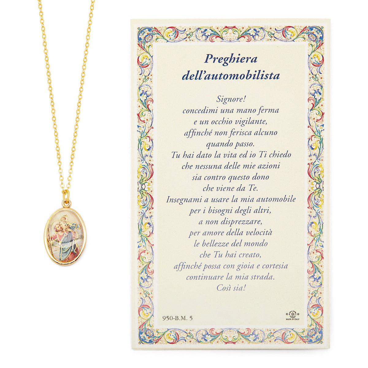 Saint Christopher Prayer Card and Medal With Chain