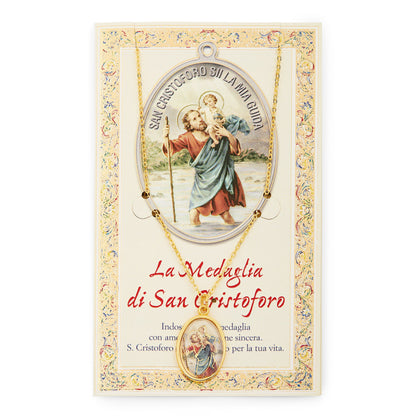 Saint Christopher Prayer Card and Medal With Chain