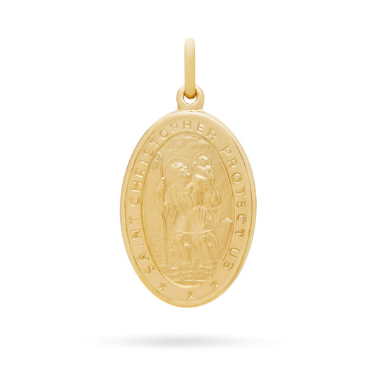 Yellow Gold St. Christopher Oval Medal with Beveled Edge
