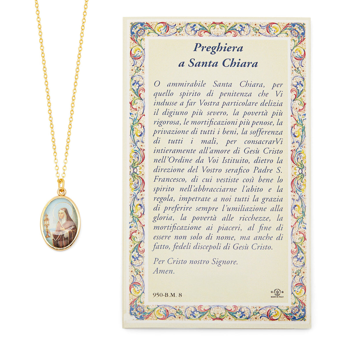 Saint Clare Holy Card and Medal with the Chain