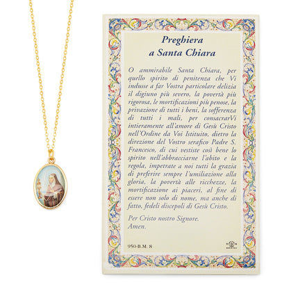 Saint Clare Holy Card and Medal with the Chain