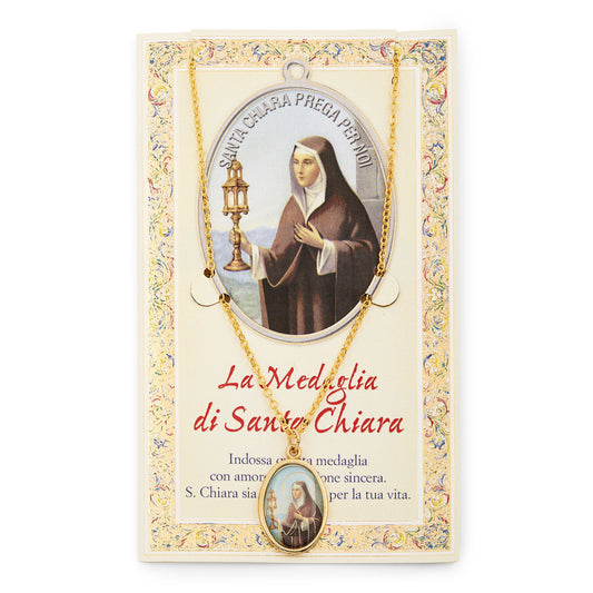Saint Clare Holy Card and Medal with the Chain