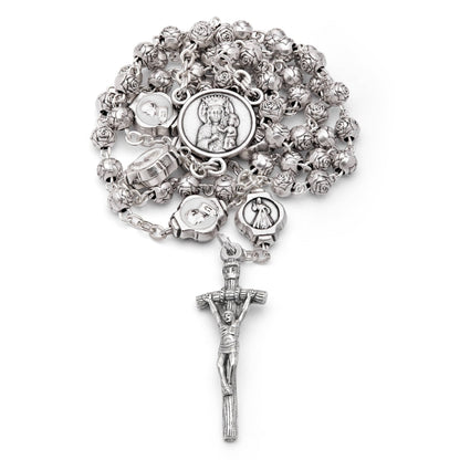 Blue Enameled Pope St. John Paul II Rosary Case With Rose-shaped Beads Rosary