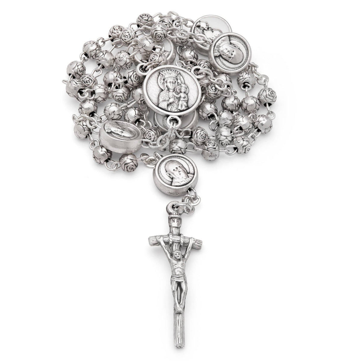 White Enameled Pope St. John Paul II Rosary Case With Rose-shaped Beads Rosary