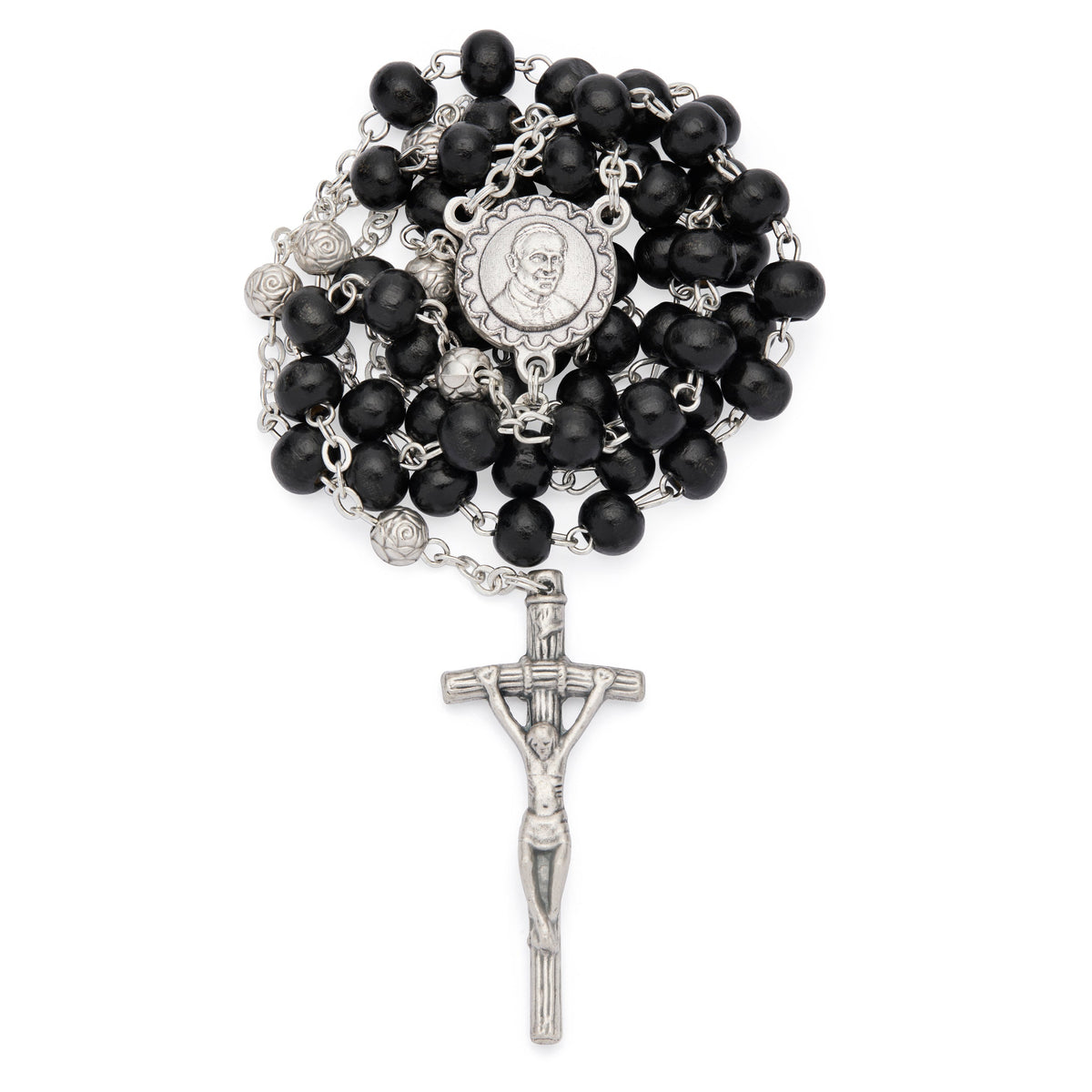 Saint John Paul II Rosary with Black Wood Beads