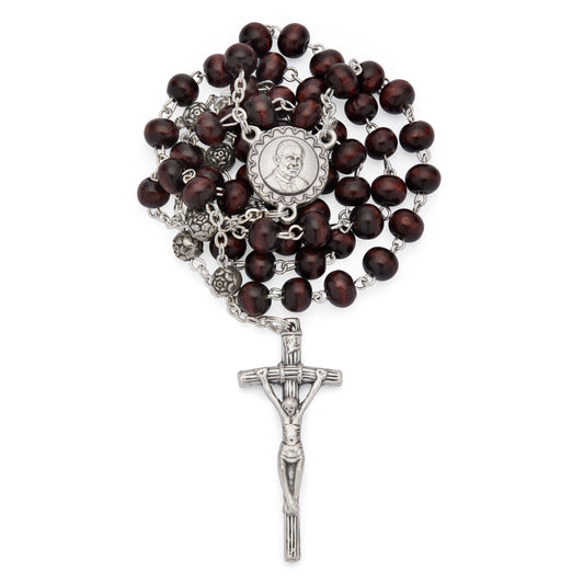 Saint John Paul II Rosary with Dark Brown Wood Beads