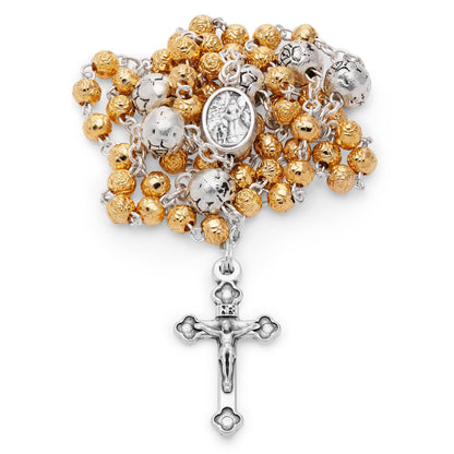 Golden Rosary Case With St. Michael and Rose-shaped Beads Rosary